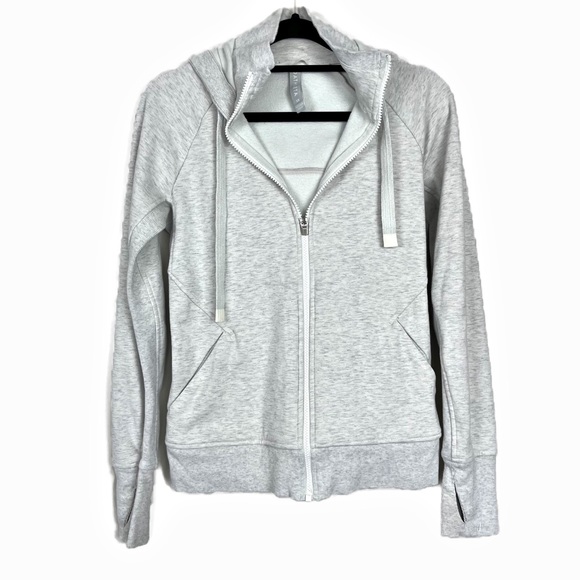 Athleta Tops - ATHLETA ZIP UP HOODIE WITH THUMB HOLES IN LIGHT GREY SIZE XS